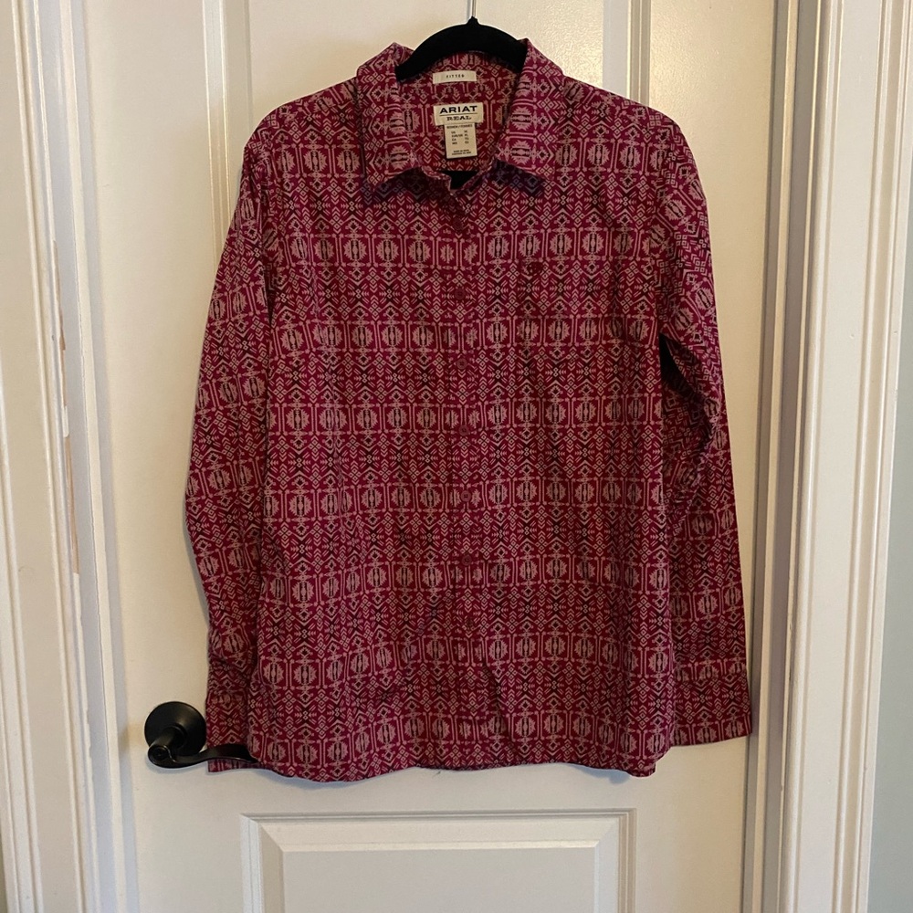 Ariat Red Aztec Pattern Long Sleeve Shirt